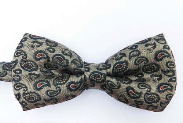 Paisley bow tie silver grey collar sizes 14 15 16 17 18 inches ready tied BV